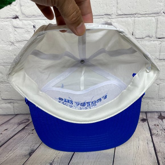 Vintage Hat Nylon Rope Cap Snapback White Blue VEGREVILLE Ford Mercury Dealer - Picture 8 of 9